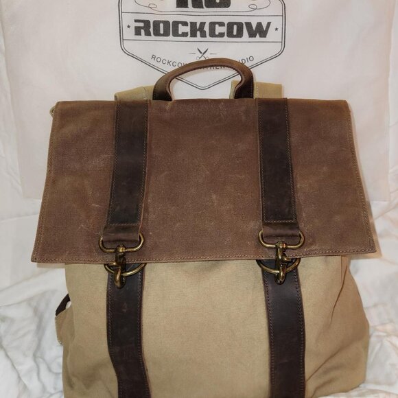 Waterproof Canvas Leather Unisex Backpack handmade by RockCow. - Picture 2 of 4